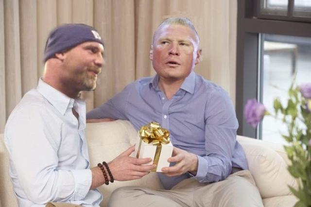 Awkwardness ensues when Lesnar picks Goldberg during WWE office party gift exchange