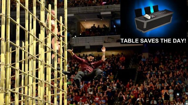 Heroic table saves yet another wrestler from deadly fall