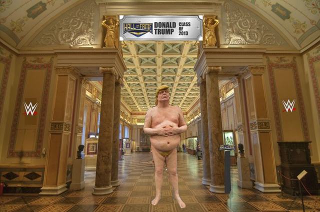Protesters demand removal of Trump statue from WWE Hall of Fame