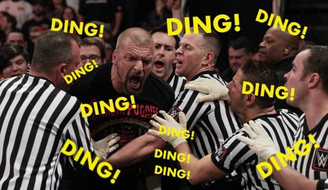 Timekeeper apparently thinks ringing bell repeatedly will stop post-match beatdown