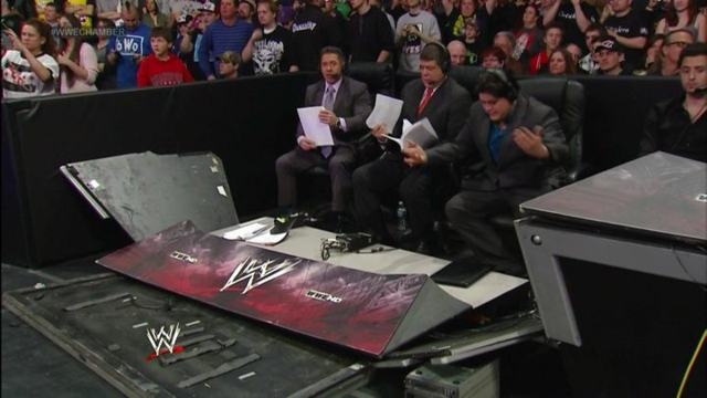 Heroic announce table saves yet another wrestler from direct collision with floor