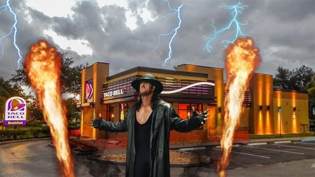 Thunderclaps and smoke herald Undertaker’s entrance to Taco Bell