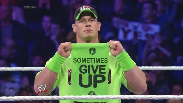 Cena changes slogan to more realistic “Sometimes Give Up”