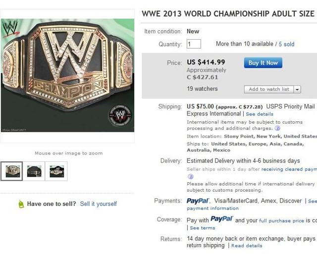 Still-vacant WWE Championship to be auctioned on eBay