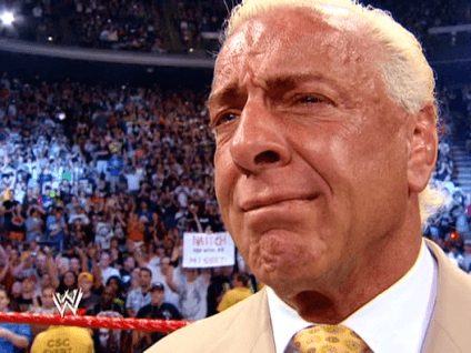 Ric Flair momentarily stops crying
