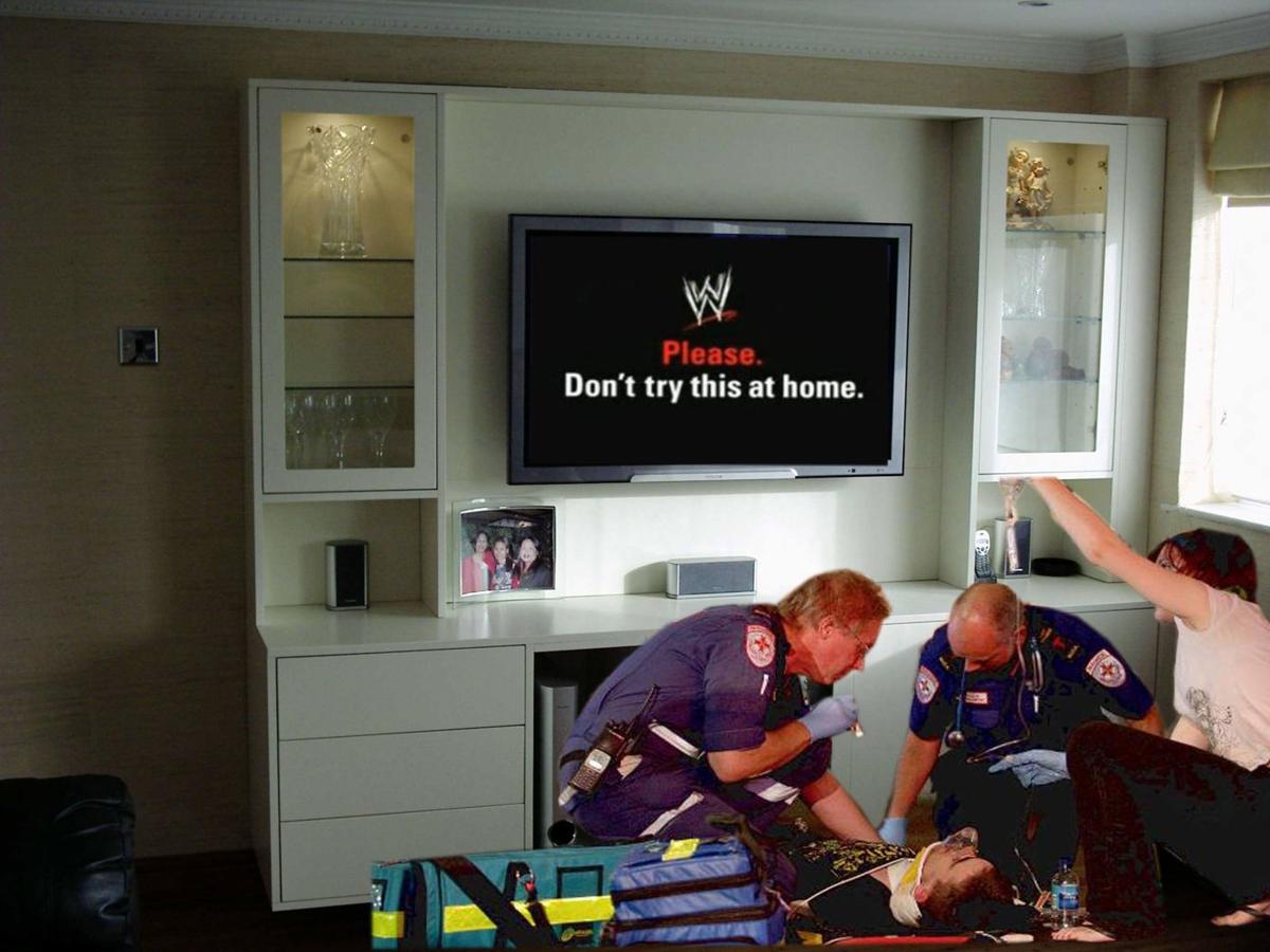 TV still paused on “Don’t Try This at Home” screen when paramedics arrive