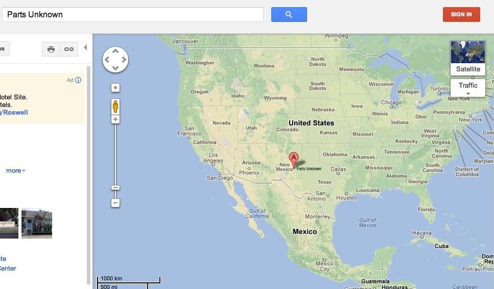 Google Maps locates Parts Unknown