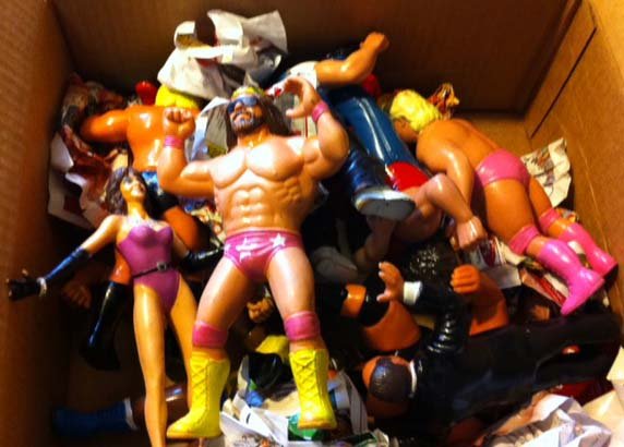 Wrestling action figures hidden just in case date goes well
