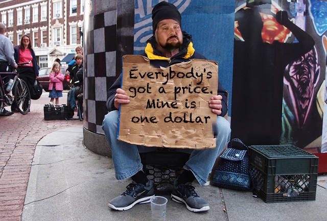 Down-on-his-luck DiBiase begs passersby to shove money in his mouth