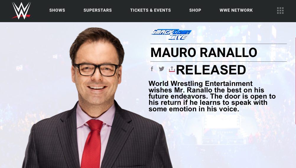 Mauro Ranallo fired due to “lack of enthusiasm”
