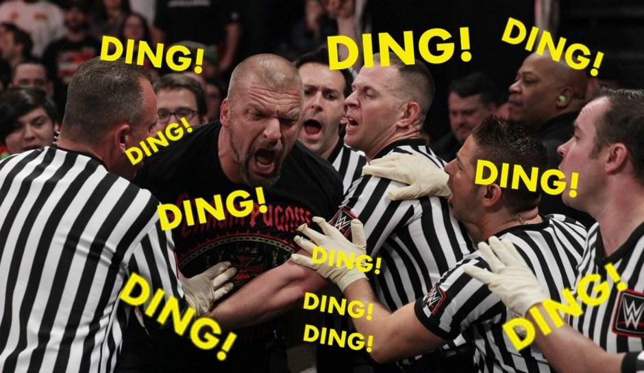 Timekeeper apparently thinks ringing bell repeatedly will stop post-match beatdown
