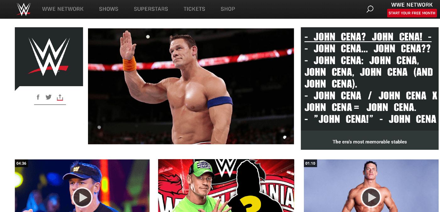 WWE.com currently 100% John Cena content